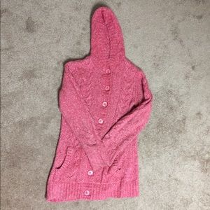 LL Bean Long Sweater Front Button Jacket Hood